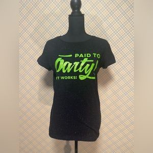 It Works Black Glittery T-Shirt “Paid To Party”